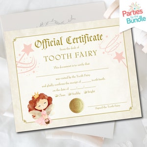 Tooth Fairy Certificate for Girl, Tooth Fairy Receipt, Lost Tooth Certificate, First Tooth Lost, Tooth Fairy Printable, INSTANT DOWNLOAD