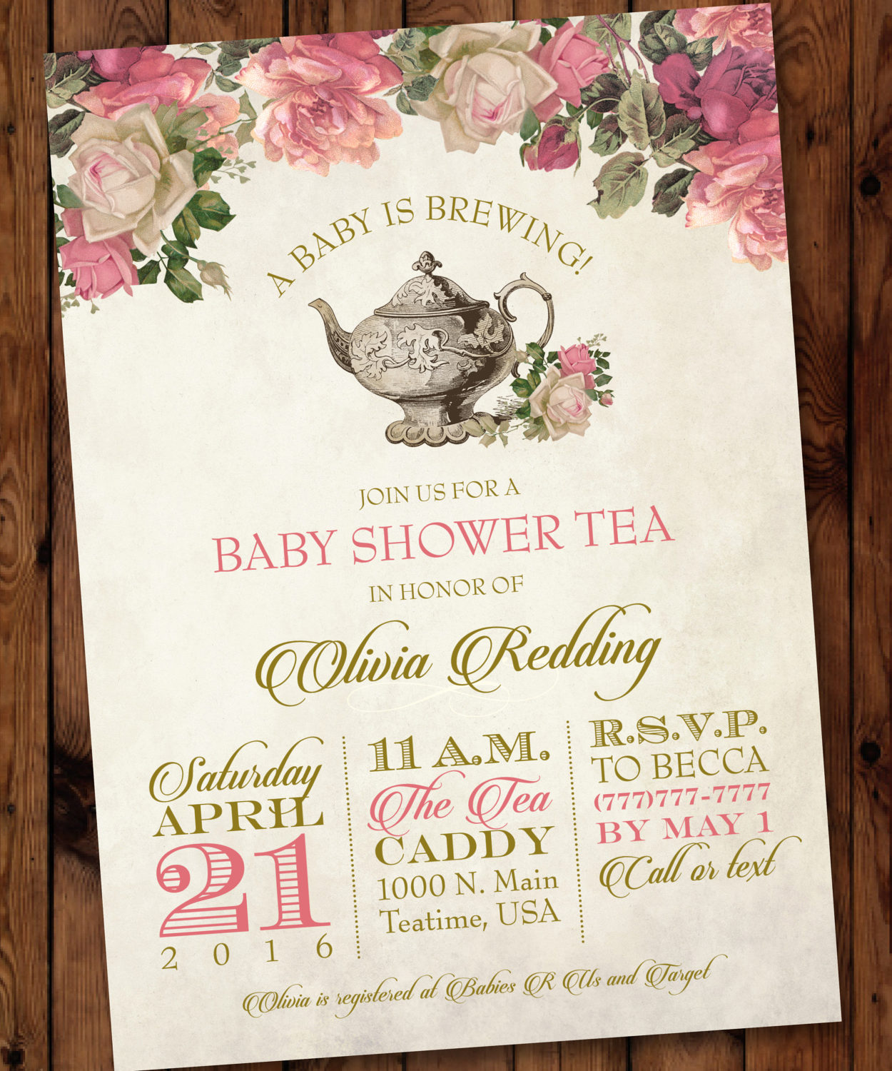 Baby Shower Tea Invitation Floral Tea Party Invitations Etsy