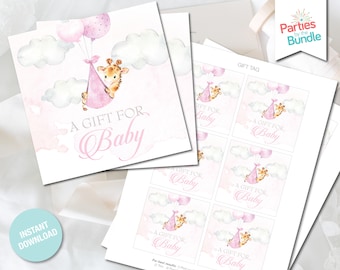 Pink Giraffe Baby Shower Gift Tags Jungle Safari Thank You Tags Printable Favor Tags Party Supples INSTANT DOWNLOAD G24