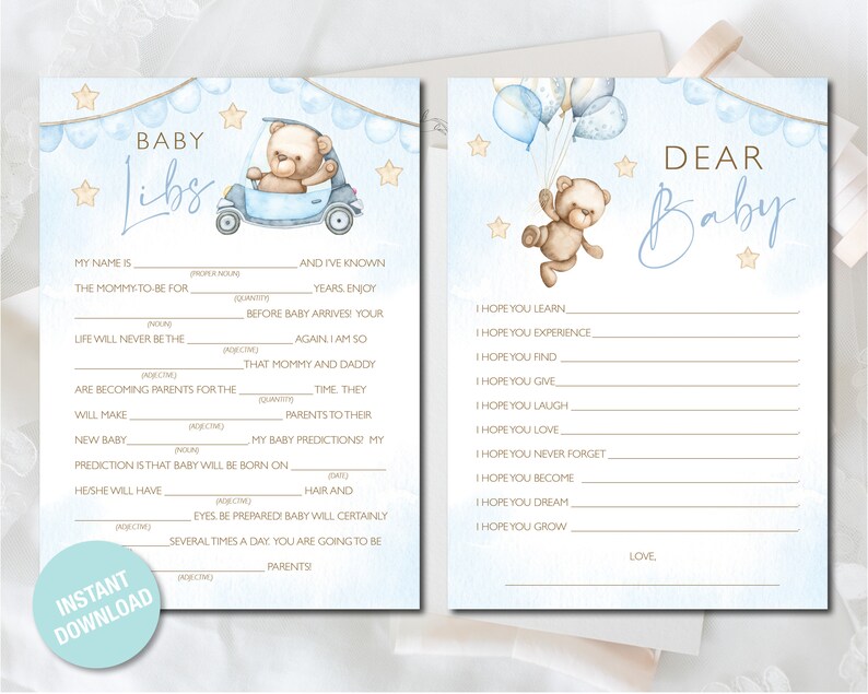 Teddy Bear Baby Shower Games Printable Game Cards Baby Etsy