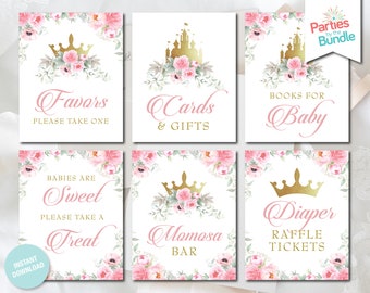 Princess Baby Shower Table Signs: Floral Decorations (Instant Download) PF1