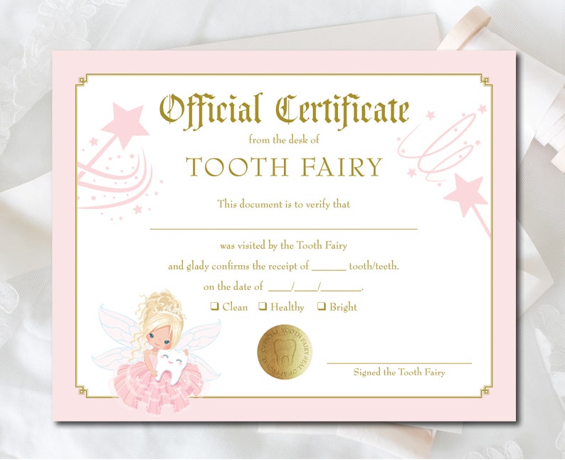Certificat de fée des dents pour fille reçu de fée des dents - Etsy Canada