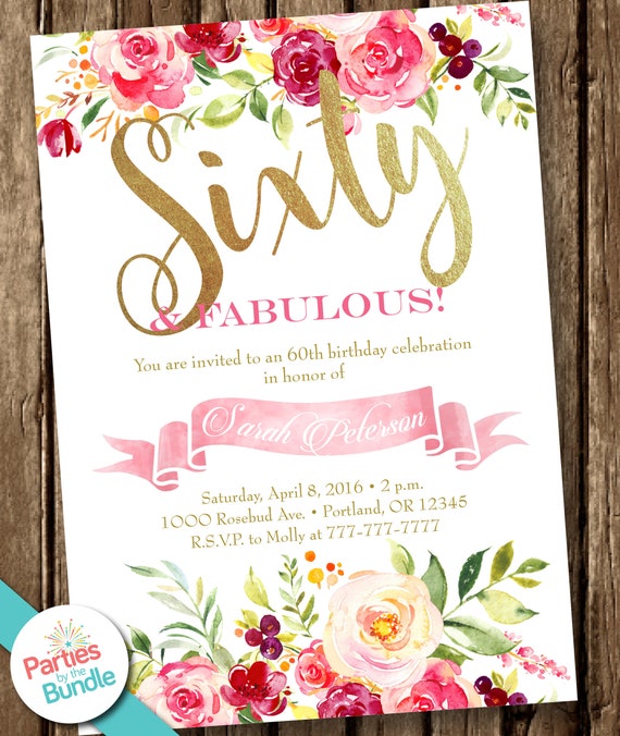 60th party invitation watercolor