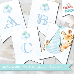 Giraffe Baby Shower Party Banner Baby Safari Banner Bunting Party Decorations It&#39;s a Boy Birthday Banner Party Garland INSTANT DOWNLOAD G3