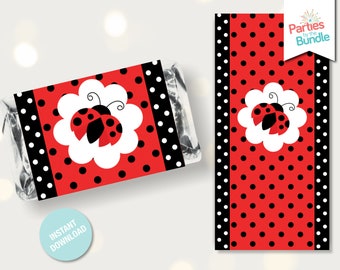 Ladybug Shower Favors, Ladybug Candy Bar Wrappers, Mini Candy Wrappers, Ladybug Printables, Little Lady Decor, INSTANT DOWNLOAD L5