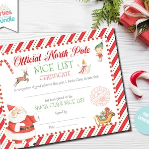 Official Santa Claus Nice List Certificate, Letter from Santa, North Pole Mail, Christmas Eve Box, INSTANT DOWNLOAD. #003
