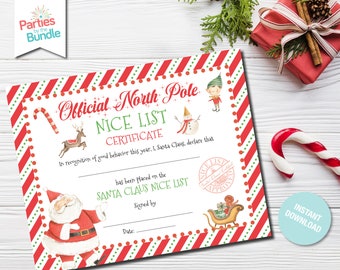 Official Santa Claus Nice List Certificate, Letter from Santa, North Pole Mail, Christmas Eve Box, INSTANT DOWNLOAD. #003