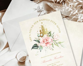 EDITABLE Happily Ever After Bridal Shower Invitation | Princess Storybook Theme | Corjl Template EA1