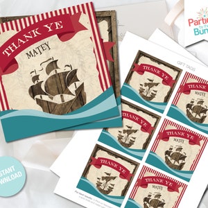 Pirate Birthday Gift Tags, Pirate Themed Party Printable Thank You Tags, Favor Tags, DIY Printable Party Decorations, INSTANT DOWNLOAD P3