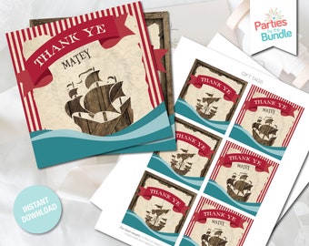 Pirate Birthday Gift Tags, Pirate Themed Party Printable Thank You Tags, Favor Tags, DIY Printable Party Decorations, INSTANT DOWNLOAD