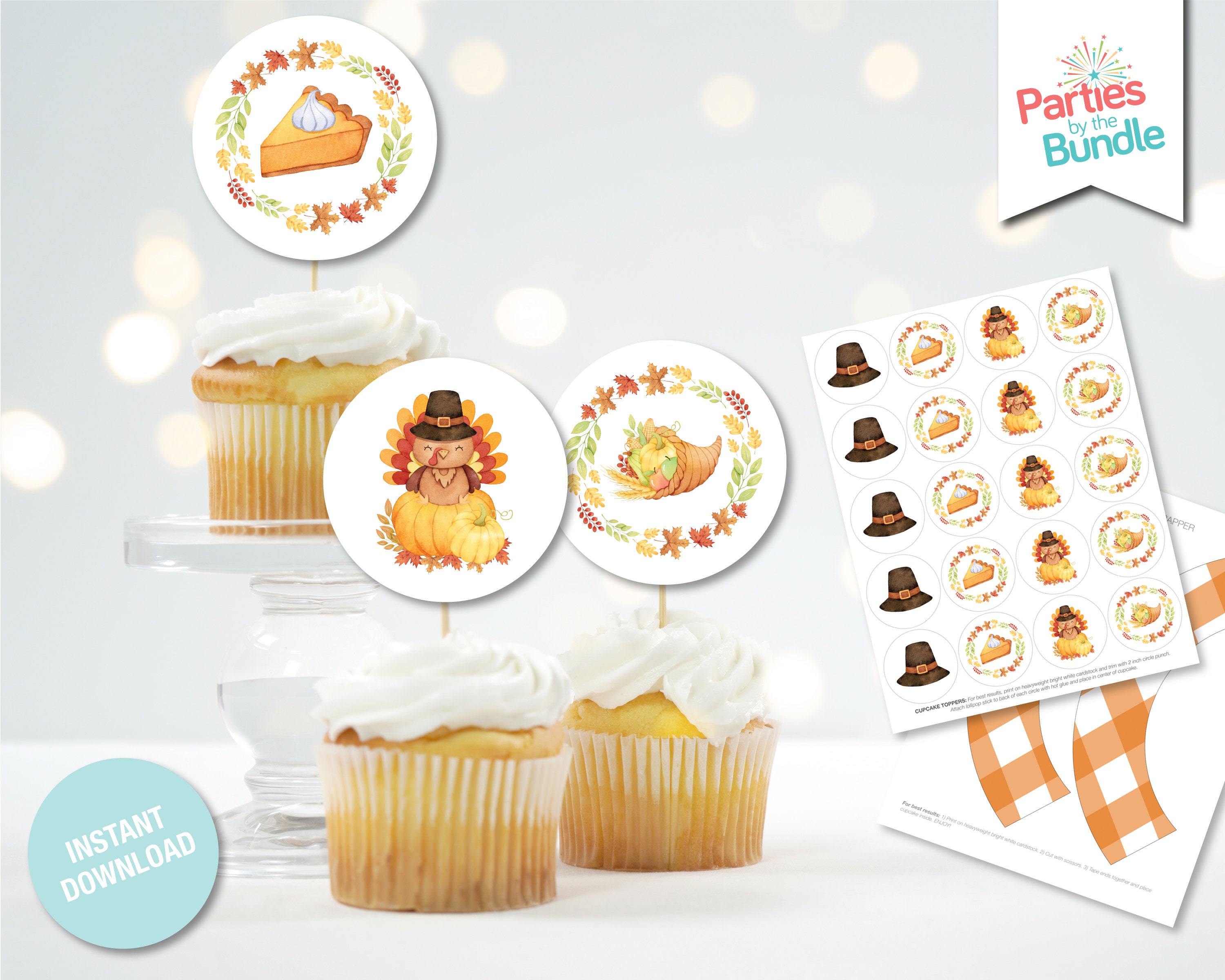 Thanksgiving Ramo Toppers Thanksgiving Cupcake Toppers Wrappers Set, Friendsgiving Printable ...