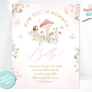 Floral Fairy How Big Is Mommy&#39;s Belly Baby Shower Game Sign, Garden Fairy Shower Decor, INSTANT DOWNLOAD F20