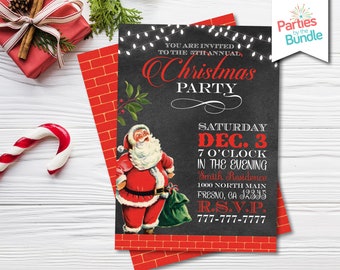 Retro Santa Claus Christmas Invitation | Holiday Open House Invite | DIGITAL FILE