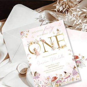 EDITABLE Fairy Birthday Invitation - Garden Fairy 1st Birthday Girl - Magical Enchanted Floral ONE Theme - Corjl Template #001 F03