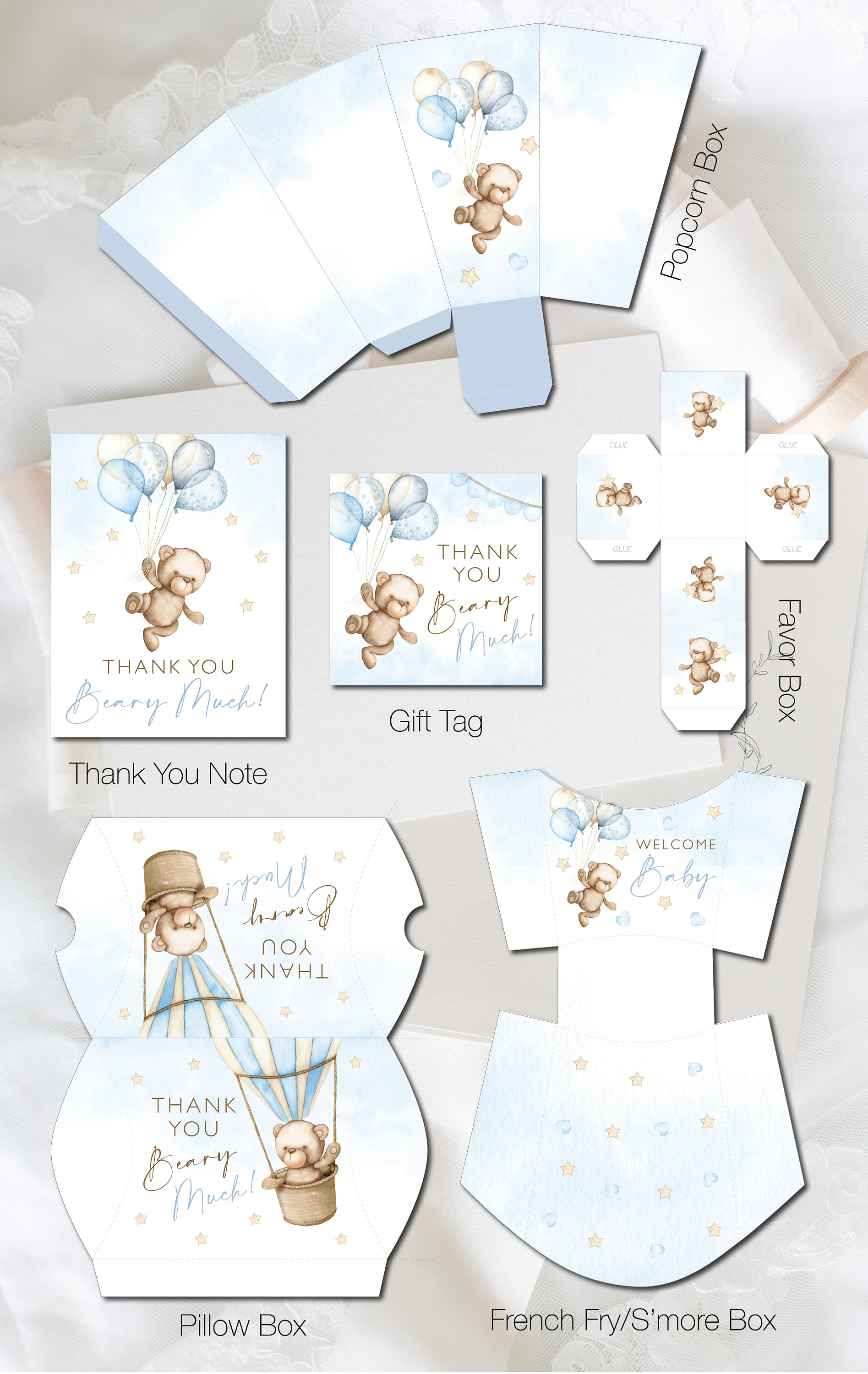 Teddy Bear Printable Baby Shower Bundle Party Pack Kit Party | Etsy