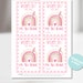 Printable Valentine's Day Gift Tag, Pink Rainbow Favor Tag, Printable ...