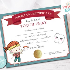 Tooth Fairy Certificate for Boy, Tooth Fairy Receipt, Lost Tooth Certificate, Pirate Tooth Fairy, Tooth Fairy Printable, INSTANT DOWNLOAD