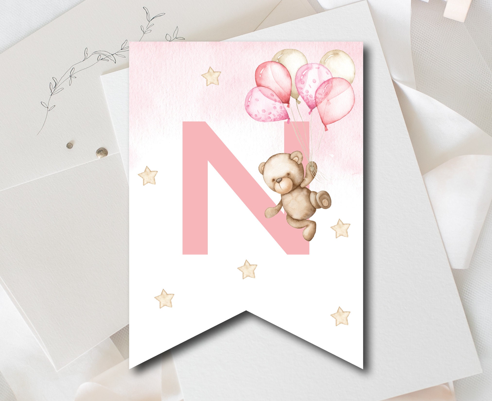 Teddy Bear High Chair Banner, First 1st Birthday Girl High Chair Banner ...