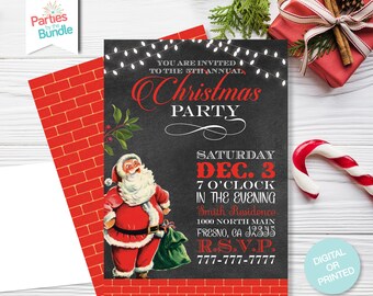 Retro Santa Christmas Party Invitation, Retro Christmas Invitation, Santa Christmas Party Invitation, Christmas Party Invitation