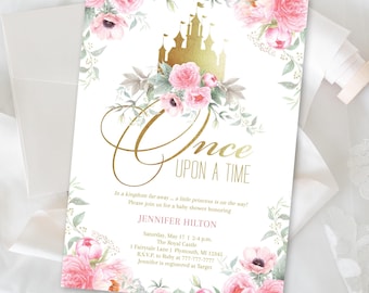 EDITABLE Pink Princess Baby Shower Invitation | Once Upon a Time Fairytale Invite | Storybook Theme | Corjl Template PF1