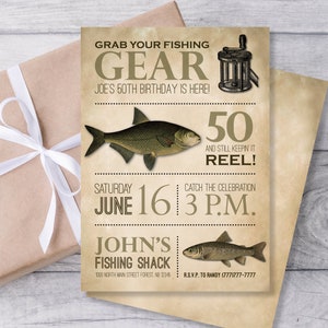 Fishing Invitation, Fishing Party Invitation, Fishing Birthday Invitations, Rustic Birthday Invites, 50th Male Birthday, 40th Male Birthday image 2
