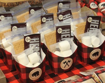 Lumberjack Smore Favor Box: Buffalo Plaid Party (Instant Download) L4
