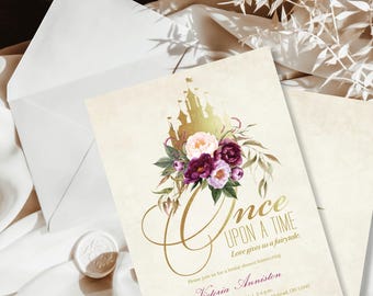 EDITABLE Princess Bridal Shower Invitation | Once Upon a Time Storybook Invite | Fairytale Shower |  Floral Princess | Corjl Template OE3