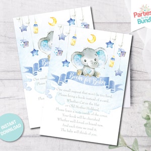 Olifant Boeken voor Baby Card, Safari Baby Shower, Boeken voor Baby Insert, Boek Aanvraag Kaart, Afdrukbare Insert, Neem een Boek, INSTANT DOWNLOAD