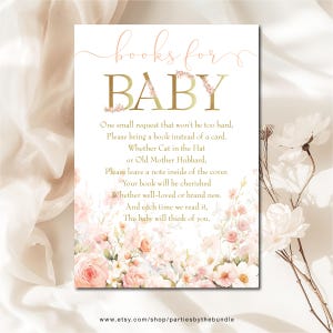Carte Livres floraux pêche pour bébé | Encart pour demande de livre Baby in Bloom | Apportez un livre au lieu d'une carte | TÉLÉCHARGEMENT IMMÉDIAT B1