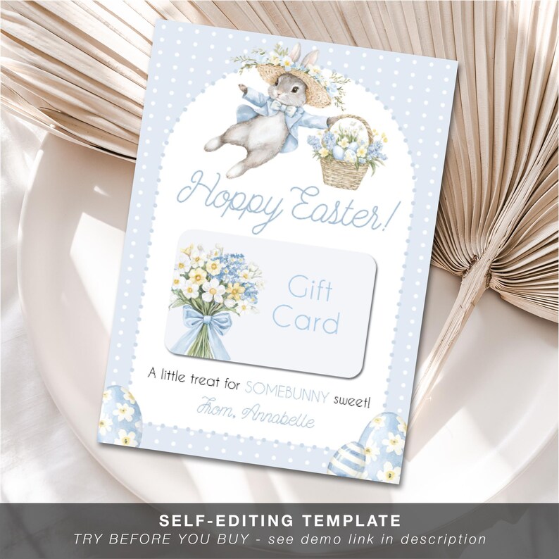 EDITABLE Easter Bunny Gift Card Holder | Easter Basket Gift | Corjl ...