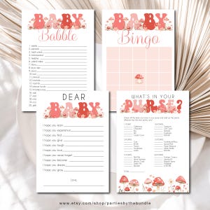 Bundel met paddenstoelen voor babyshowers | Babybingo, babywensen, wat zit er in je portemonnee | DIRECT DOWNLOADEN M27