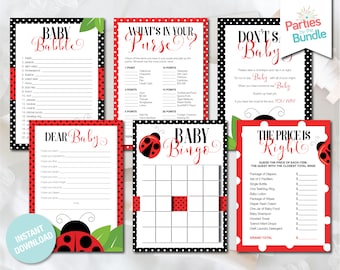Ladybug Baby Shower Games, Little Lady Baby Shower Games, Ladybug Game Ideas, Ladybug Printables, Printable Game Cards, INSTANT DOWNLOAD L5