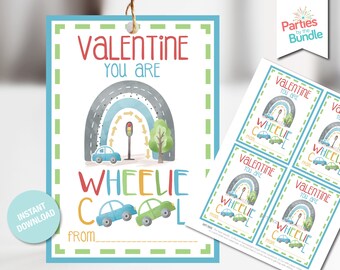 Druckbare Auto Valentinstag Geschenkanhänger | Wheelie Cooler Regenbogen Valentinstag | SOFORTIGER DOWNLOAD