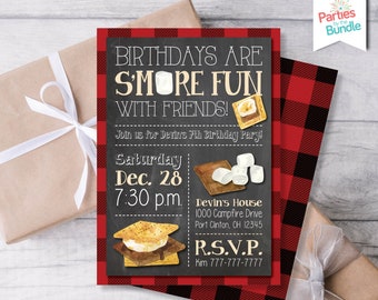 S'mores Birthday Party Invitation, Bonfire and S'mores Party, Bonfire Birthday Invite, Camping Invitation, Backyard Bonfire Party Invite