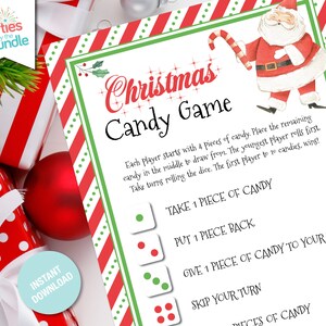 Christmas Candy Dice Game, Christmas Party Game, Christmas Games for Kids, Christmas Eve Fun, Christmas Activity for Kids, Instant Download