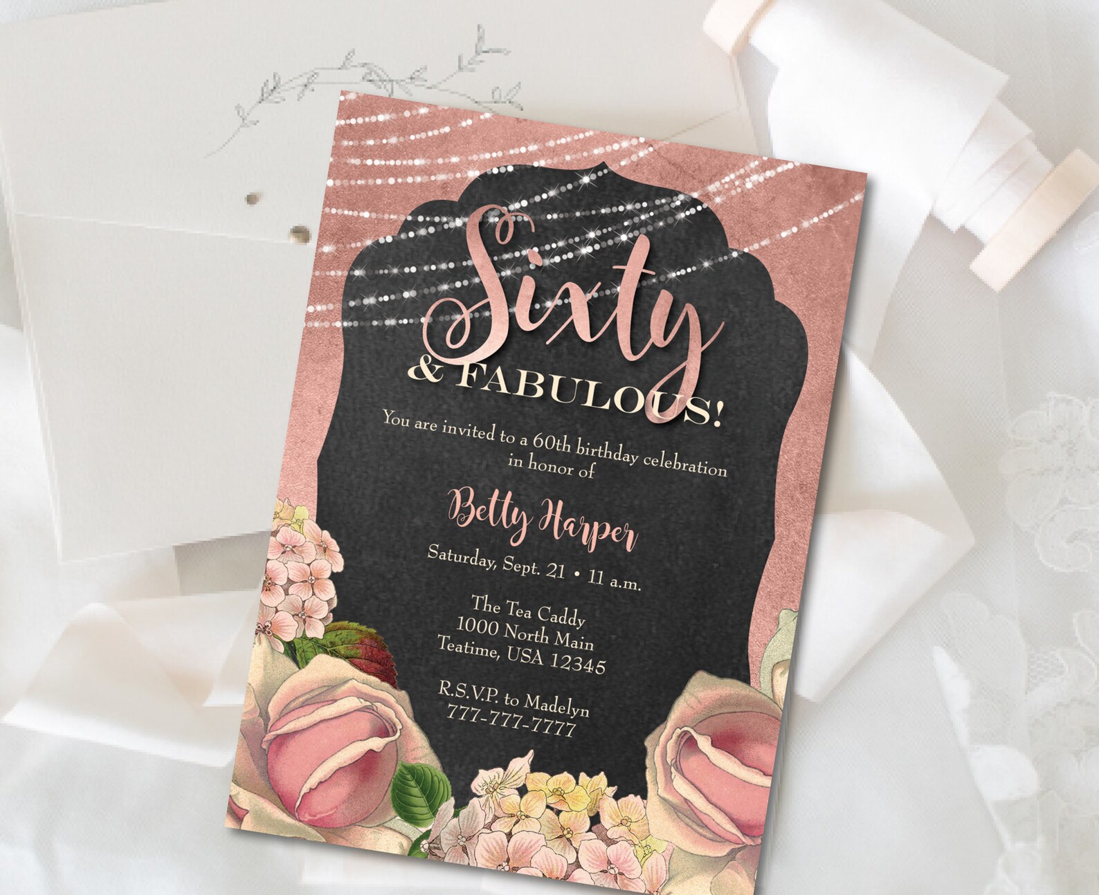 Surprise 60th Invitation Pink Floral Birthday Invitation 60 | Etsy