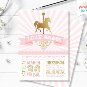 Carousel Birthday Invitation, Carousel Birthday, Birthday Invitation, Carousel Invitation, First Birthday Invitation, Pink Carousel, #003