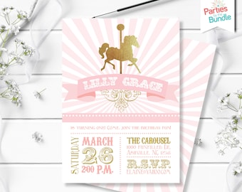 Carousel Birthday Invitation, Carousel Birthday, Birthday Invitation, Carousel Invitation, First Birthday Invitation, Pink Carousel, #003