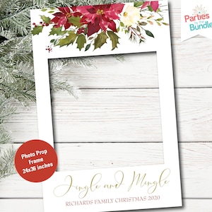 Christmas Photo Prop Frame, Fun Photo Booth Prop, Holiday Party Prop, Floral Christmas Party Frame, Poinsettia Frame