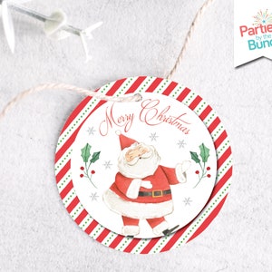 Etiquetas de círculo de 2 polegadas do Papai Noel Etiquetas de presente de Natal retrô do Papai Noel Adesivos de Natal Etiqueta para impressão Etiqueta de presente de festa de fim de ano DOWNLOAD INSTANTÂNEO