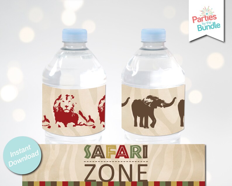 Safari Water Bottle Labels, Jungle Water Bottle Labels, Zoo Water Bottle Labels image 1