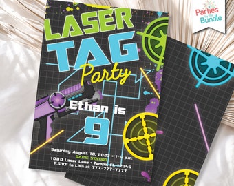 Laser Tag Verjaardagsuitnodiging Neon Glow Laser Tag Party Nodig Jongen of Meisje Arcade Verjaardag Gamer Nodig #002 uit