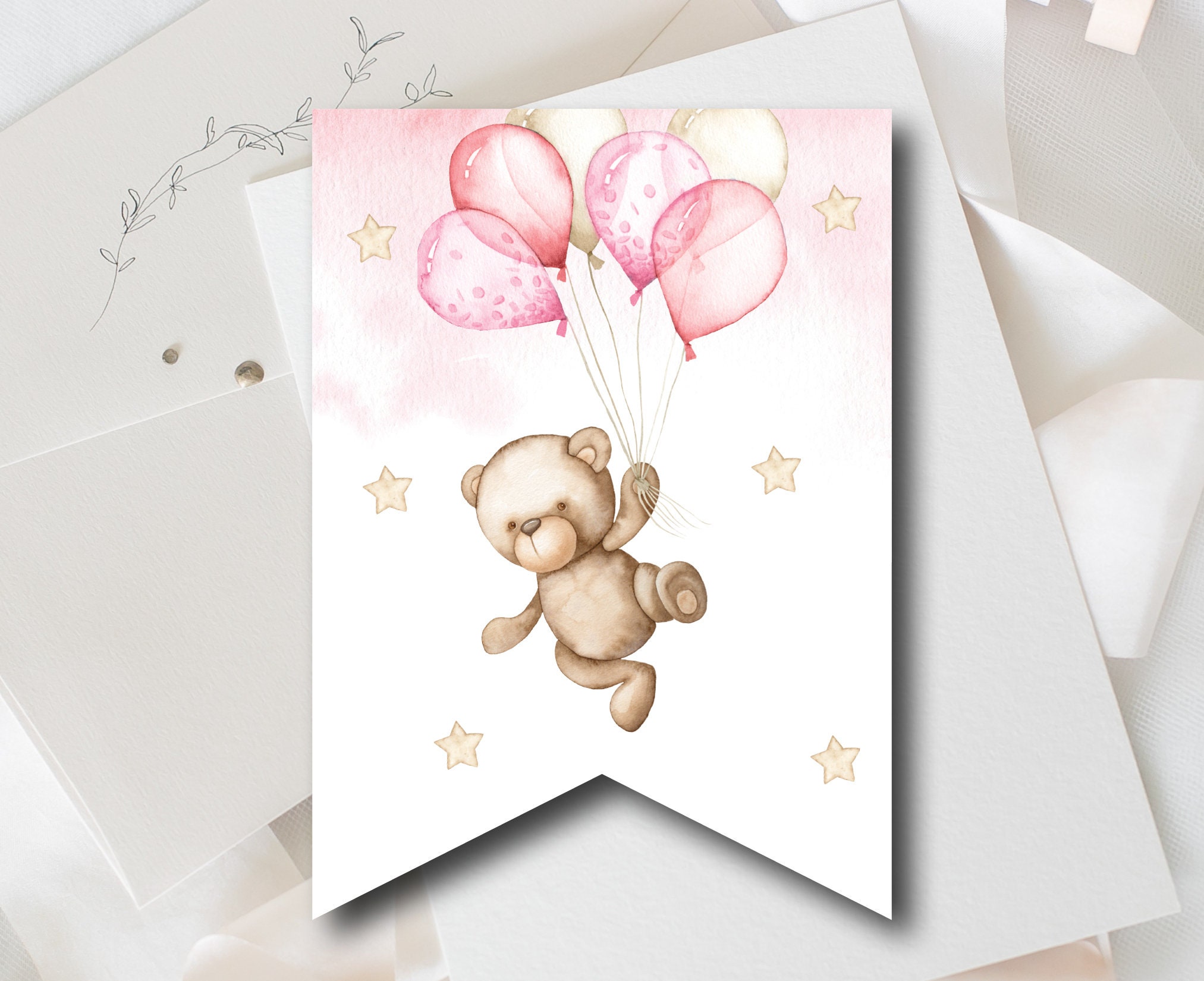 Teddy Bear High Chair Banner, First 1st Birthday Girl High Chair Banner ...