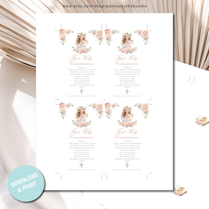 EDITABLE First Holy Communion Prayer Card for Girl | Christening ...