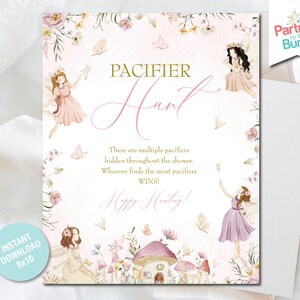 Floral Fairy Pacifier Hunt Game Sign, Garden Fairy Baby Shower Decor, Printable Shower Pacifier Game, INSTANT DOWNLOAD F20