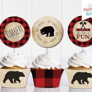 Lumberjack Birthday Party Supplies, Cupcake Toppers, Cupcake Wrappers, Lumberjack Printables, Lumberjack Theme, INSTANT DOWNLOAD L4