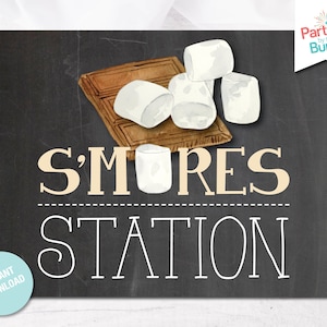 S&#39;mores Station Printable Sign, Smores Bar Sign, S&#39;mores Party Printable, Flannel Party, Chalkboard Sign, Lumberjack First, INSTANT DOWNLOAD