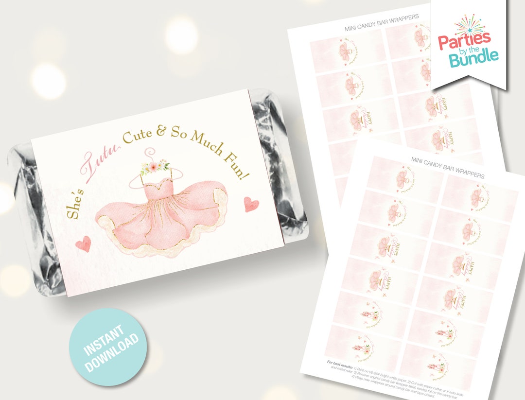 Pink Tutu Ballerina Candy Bar Wrappers: Birthday Party Favors (instant ...