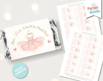 Pink Tutu Ballerina Candy Bar Wrappers: Birthday Party Favors (Instant Download) BA2