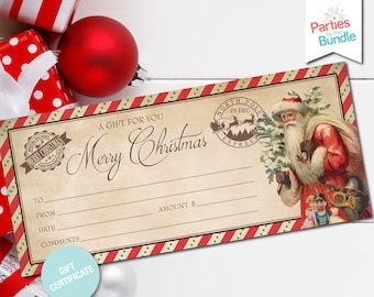 Printable Christmas Gift Certificate, Santa Gift Voucher, Gift Card, Christmas Eve Box, Gift Coupon, Stocking Stuffer, INSTANT DOWNLOAD